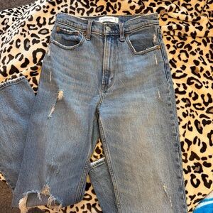 Abercrombie & Fitch Light Blue Distressed Straight Leg Jeans